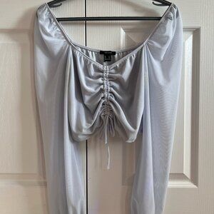 Forever 21 Ruched Mesh Cropped Long Sleeve - Powder Blue
